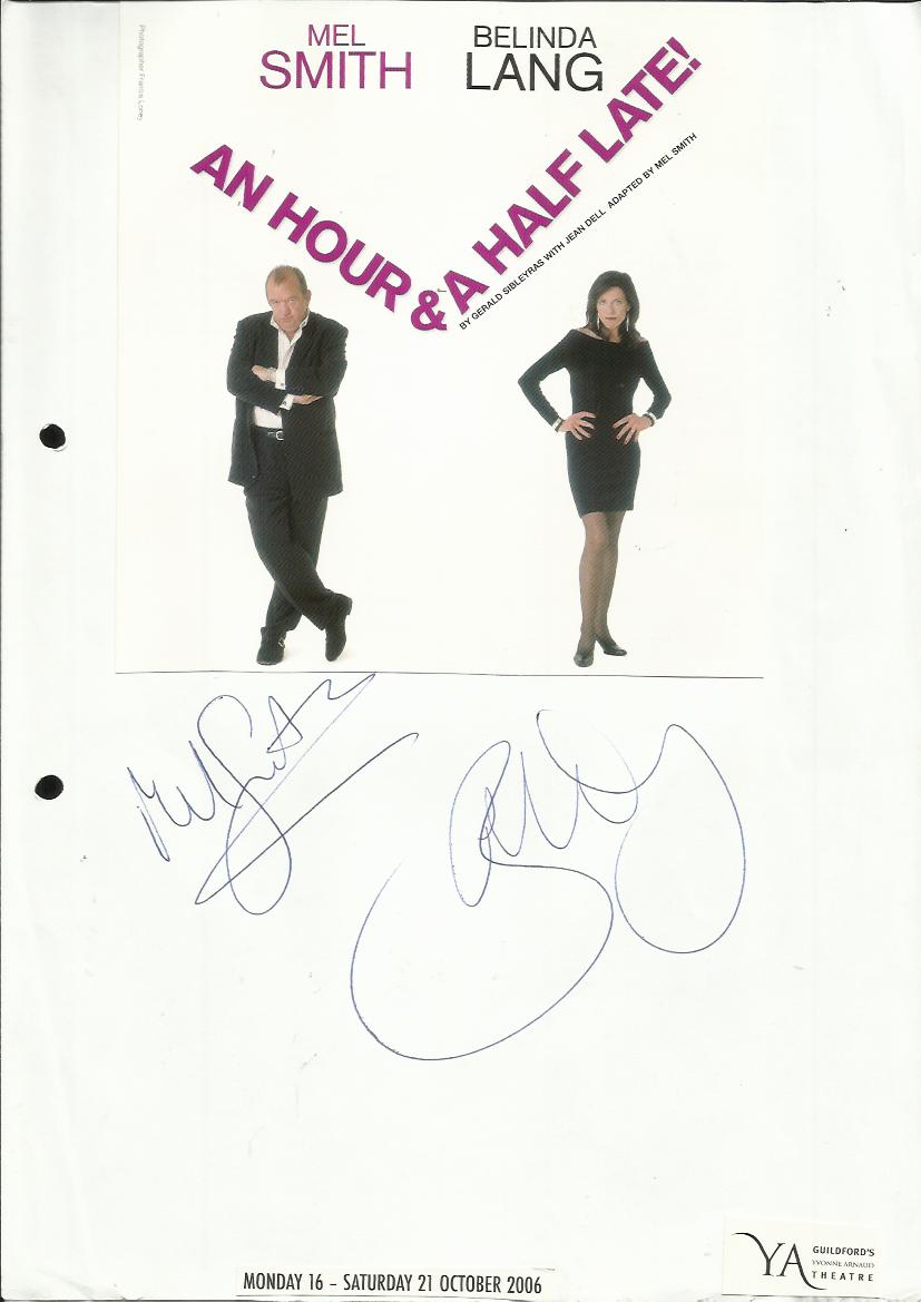 Mel Smith & Belinda Lang signed A4 sheet with photo from An Hour and a Half Late.