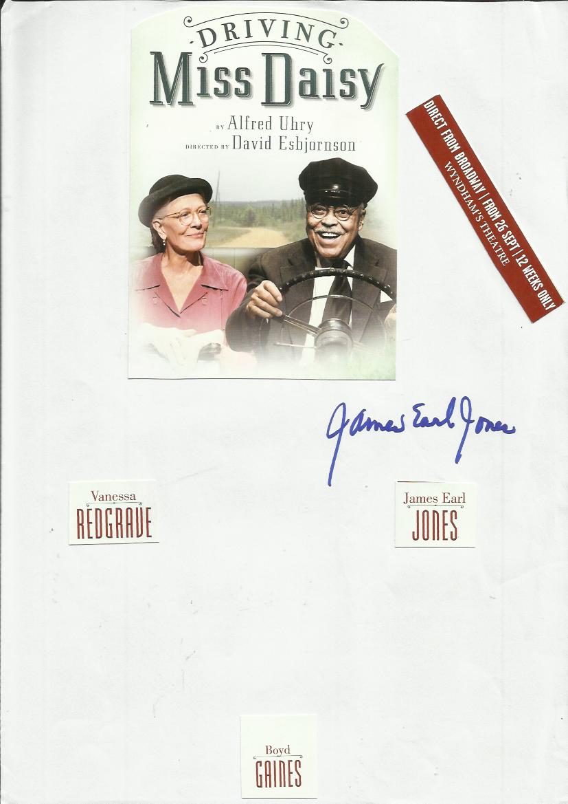 James Earl Jones signed A4 page with inset photo from Driving Miss Daisy.