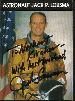 Jack Lousma, astronaut trading card portrait signed by astronaut Jack Lousma, Commander of the