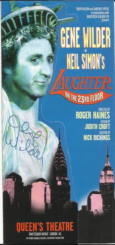 Gene Wilder signed theatre flyer for Laughter on the 23rd Floor.