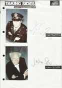 Taking Sides cast signed A4 white sheet with inset colour photos. Signed by Julian Glover & Neil