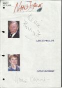 Naked Justice cast signed A4 white sheet with inset colour photos. Signed by Leslie Phillips, Anna