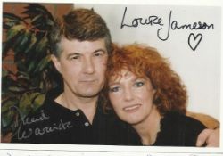 Louise Jameson, David Warwick signed 6 x 4 colour photo of the couple lightly fixed to A4 sheet.