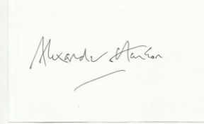 Alexander Hanson signed large 6 x 4 white card lightly fixed to A4 white page.