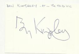 Ben Kingsley signed large 6 x 4 white card lightly fixed to A4 white page.