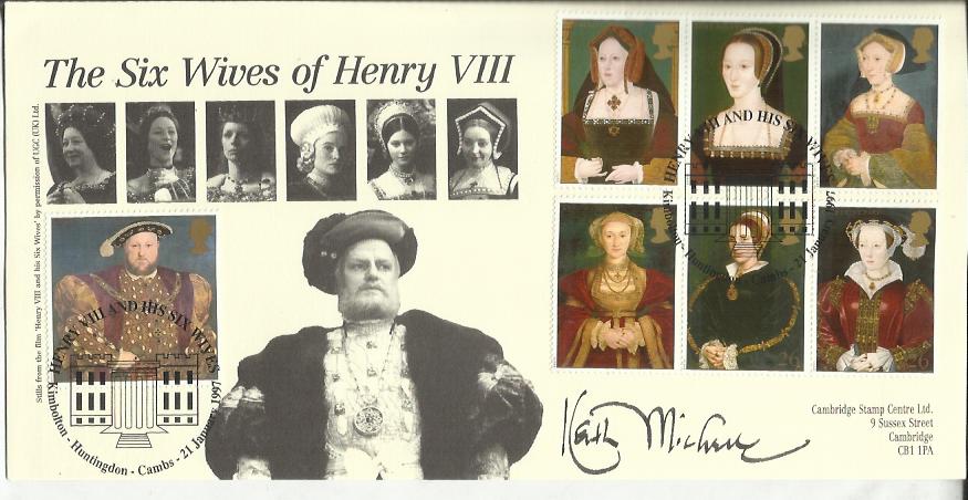 Keith Michell signed 1997 Tudors FDC, six Wives of Henry VIII Cambridge Stamps official cover. Only