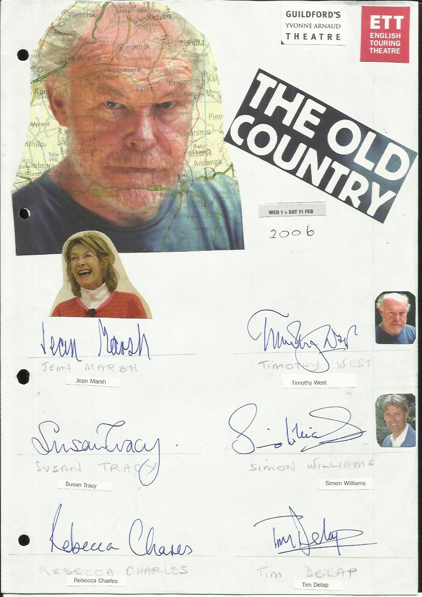 The Old Country cast signed A4 white sheet with inset colour photos. Signed by Jean Marsh, Timothy