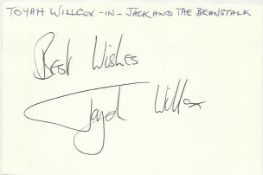 Toyah Willcox signed large 6 x 4 white card lightly fixed to A4 white page.