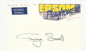 George Sewell signed large 6 x 4 white card lightly fixed to A4 white page.