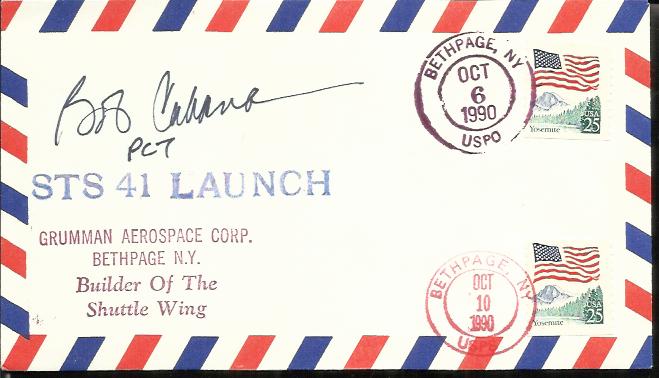 Bob Cabana 1990 STS-41 Launch cover with Bethpage postmark. Signed by astronaut Bob Cabana who flew