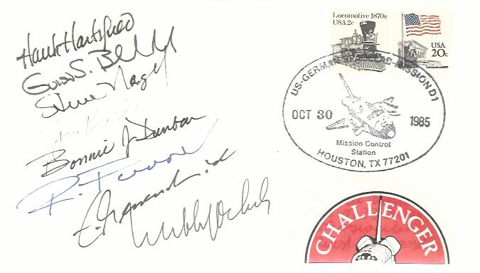 Full STS crew signed 1985 STS-61-A cover. Postmarked Houston and autographed by the entire crew: