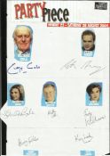 Party Piece cast signed A4 white sheet with inset colour photos. Signed by  George Cole, Peter