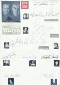 Uncle Vanya cast signed A4 white sheet with inset colour photos. Signed by Nicholas Le Prevost,