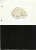 Sir John Mills signed irregular shaped autograph piece lightly fixed to A4 white page.