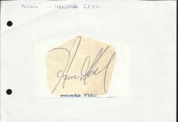 Howard Keel signed irregular shaped autograph piece lightly fixed to A4 white page.