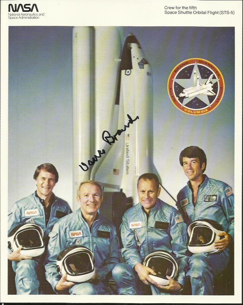 Vance Brand. Official colour NASA litho 8x10 of the STS-5  crew, signed by astronaut and Commander