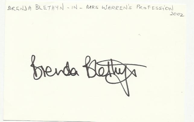 Brenda Blethyn signed white index card.