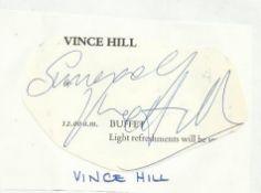 Vince Hill signed irregularly cut piece lightly fixed to A4 white page.