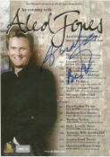 Aled Jones signed colour tour promo leaflet lightly fixed to A4 white page.