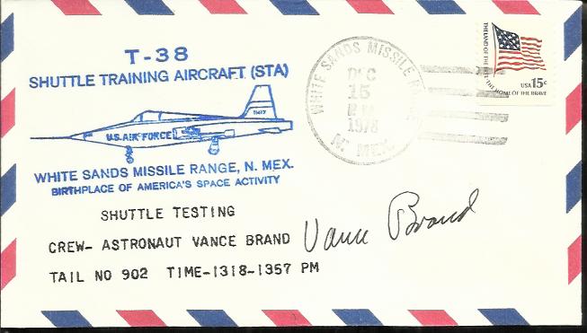 Vance Brand 1978 T-38 Shuttle Training Aircraft cover signed by the T-38 pilot and astronaut Vance