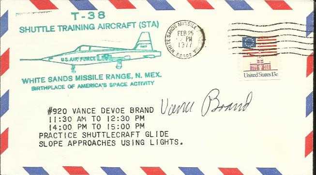 Vance Brand 1977 T-38 Shuttle Training Aircraft cover signed by the T-38 pilot and astronaut Vance