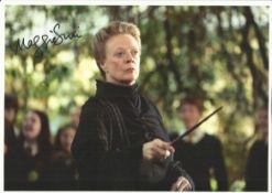 Maggie Smith signed 12 x 8 colour photo from Harry Potter with wand in hand Good Condition