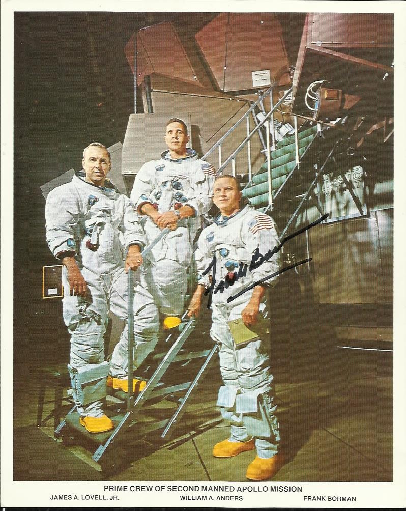 Frank Borman signed colour 10x8 NASA Litho of the Prime Crew of Apollo 8. Good condition