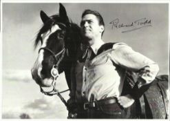 Richard Todd signed 12 x 8 b/w photo, nice Western Scene with horse Good Condition