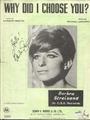 Barbra Streisand signed words and sheet music booklet for Why Did I Choose You. Few small tears and