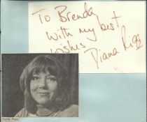 Diana Rigg signature piece fixed to Autograph album page with small inset b/w photo. Mary
