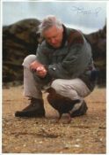 David Attenborough signed 12 x 8 colour photo with small bird Good Condition