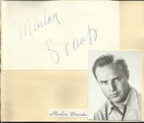 Marlon Brando signature piece fixed to Autograph album page with small photo. One of the rarest