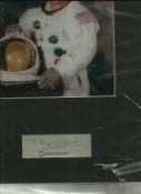 Buzz Aldrin Apollo II moonwalker signature piece mounted with a white space suit photo to 16 x 14