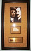 Orville & Wilbur Wright signature piece framed and mounted. 3 x 2 inch irregularly cut signature