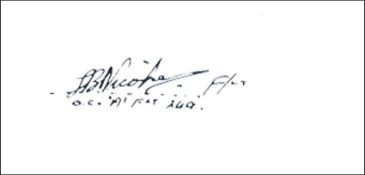 Wg Cdr E J B Nicolson VC signed piece clipped from the log book of John Bentley Beard. Wing