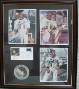 Apollo 12 crew signed presentation. Framed presentation comprising 1991 US Voyager 2 FDC signed by