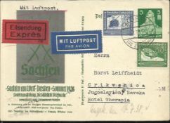 Zeppelin Flown Cover German 5pf postal stationery card updated with count Zeppelin & Hindenburg