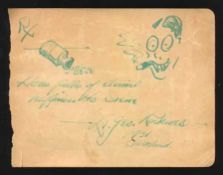 Dr Geo Rockwell signed album page with amusing doodle of a bottle of pills and man smoking a cigar.