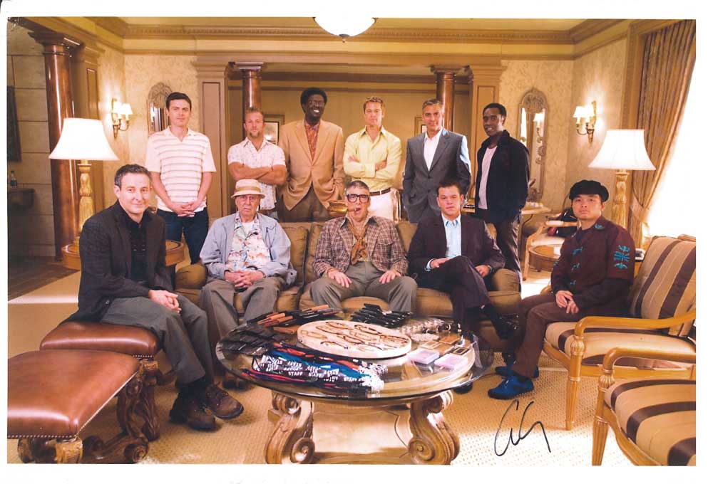 George Clooney autographed Ocean`s 11 photo. Large 42cm x 30cm colour photo of the cast of the