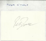 Peter O`Toole signed large autograph on white 6 x 4 card. Would matt into an impressive display.