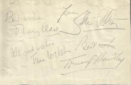Tommy Handley, Jane Welsh, Mary Clare signed in pencil autographed A5 sized plain sheet. Good