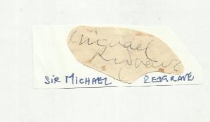 Sir Michael Redgrave signed vintage irregularly cut signature piece 2 x 1 inches, fixed to large