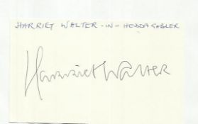 Dame Harriet Walter signed large autograph on white card. Would matt into an impressive display.