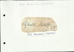 Sir Donald Woolfitt signed vintage large irregularly cut signature piece about 4 x 2 inches, fixed