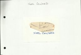 Noel Cowards signed vintage irregularly cut signature piece about 2 x 1 inch, fixed to large white