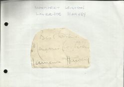 Margaret Leighton and Laurence Harvey signed vintage irregularly cut signature piece about 3 x 2