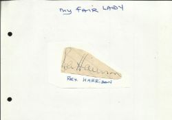 Rex Harrison small irregularly shaped autograph piece fixed to larger white page, Good condition