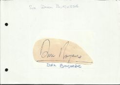 Sir Dirk Bogarde signed vintage irregularly cut signature piece 4 x 2 inches, fixed to large white