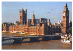 Tony Benn 12x8 colour laser photo of the Houses of Parliament, autographed by the late Tony Benn to