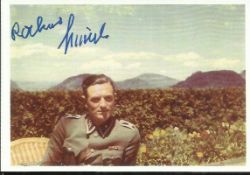 Rochus Misch signed 6 x 4 colour photo on the balcony at Berchtesgaden. Misch (29 July 1917 - 5